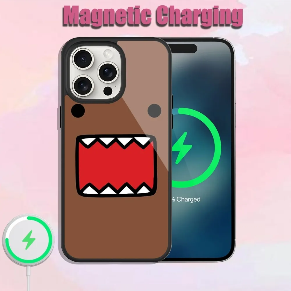 Cute Domo kun Phone Case For iPhone 13 15 11 12 14 Plus Pro Max Glass Charging Magsafe Magnetic Cover