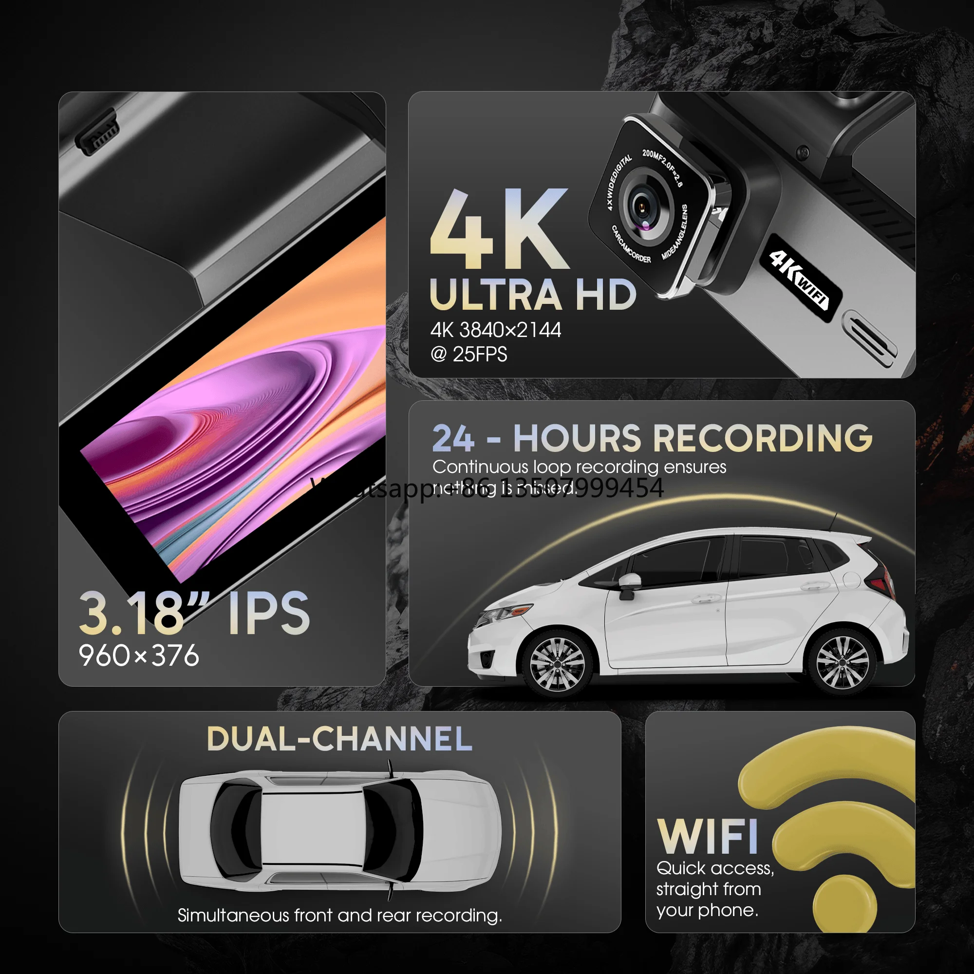 

4K Mini Rearview Mirror Camera Dual Lens GPS WiFi FHD Night Vision Loop Recording IPS Screen 1-Year Warranty