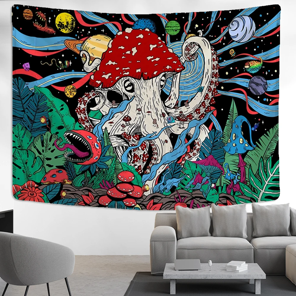 Planet Abstract Mushroom Tapestry Wall Hanging Witchcraft Psychedelic Colorful Dormitory Aesthetics Room Decor Background Cloth image 6