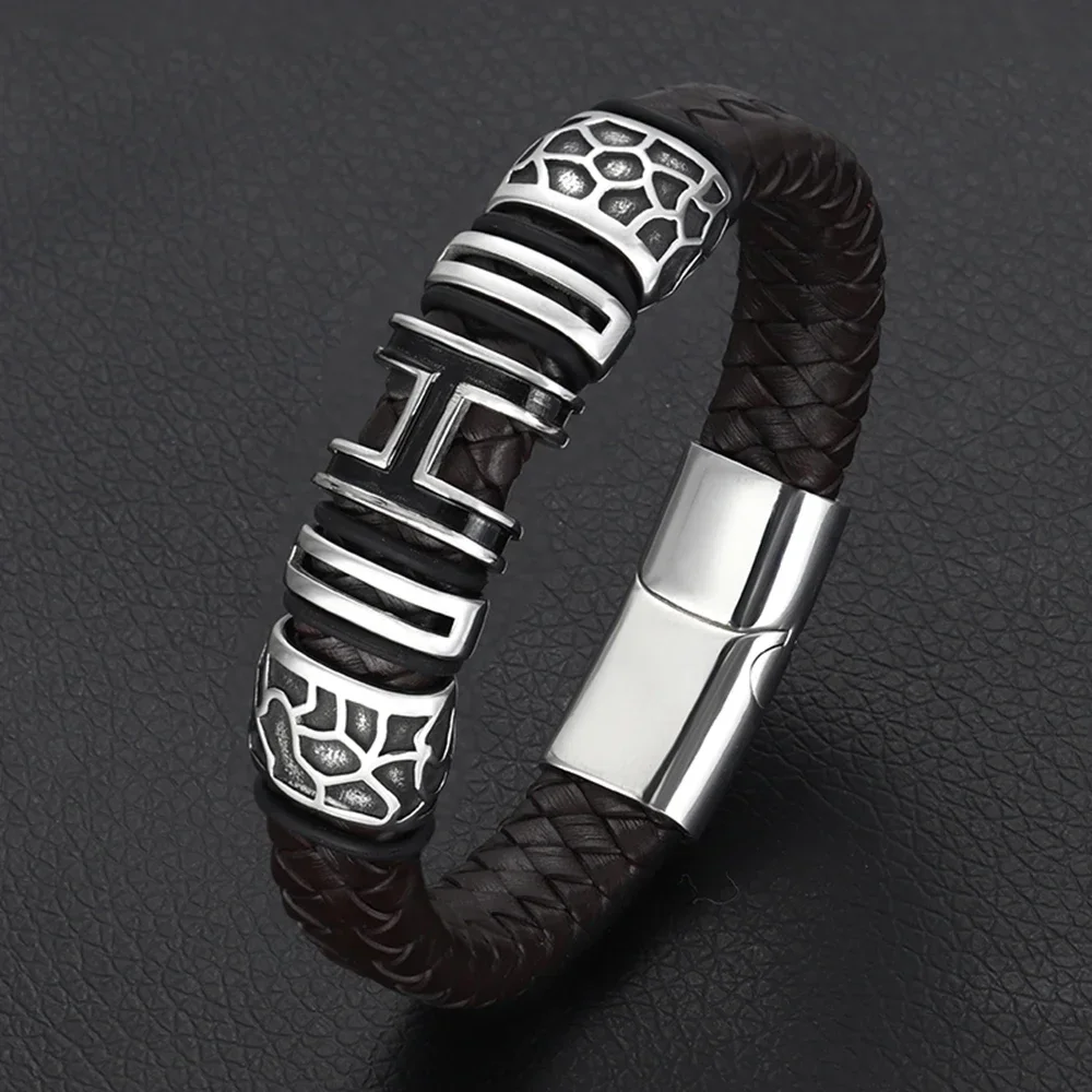 10pcs 316L Stainless Steel Large Hole Spacer Beads for Leather Cord Bracelet DIY Jewelry Making Men Slide Charms Accessories