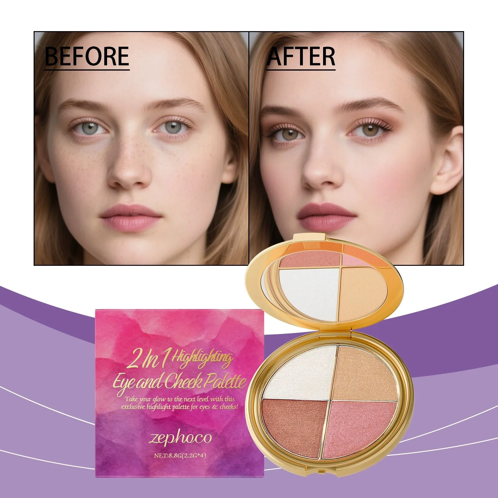 พาเลทอายแชโดว์ บลัชออน 3 in 1 ช่วยลดจุดด่างดำบนใบหน้า ให้ผิวกระจ่างใส อเนกประสงค์ พกพาสะดวก ใช้ได้ทุกวัน