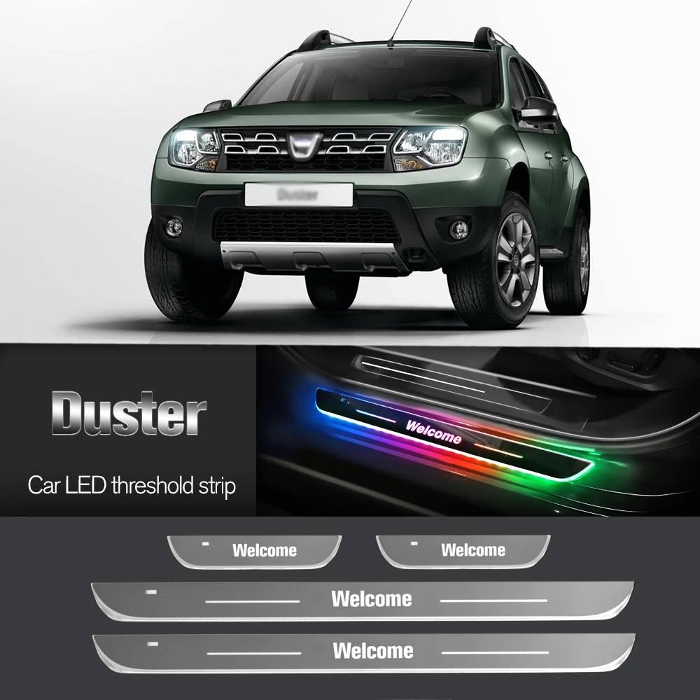 Luz do peitoril da porta do carro para dacia duster 2009-2019 2012 2015 2017 2018 logotipo personalizado led limiar de boas-vindas pedal lâmpada acessórios