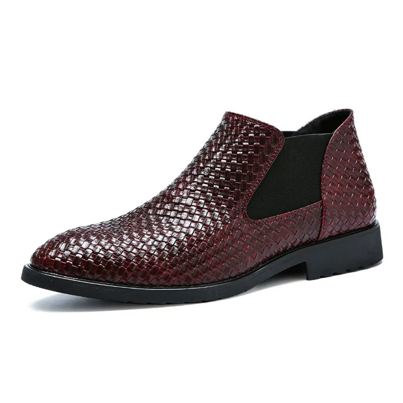Męskie buty Chelsea Weave Retro Ankle Boot for Man Casual Elastic Leather Men Shoes New In Autumn Męskie buty formalne Plus Size 48