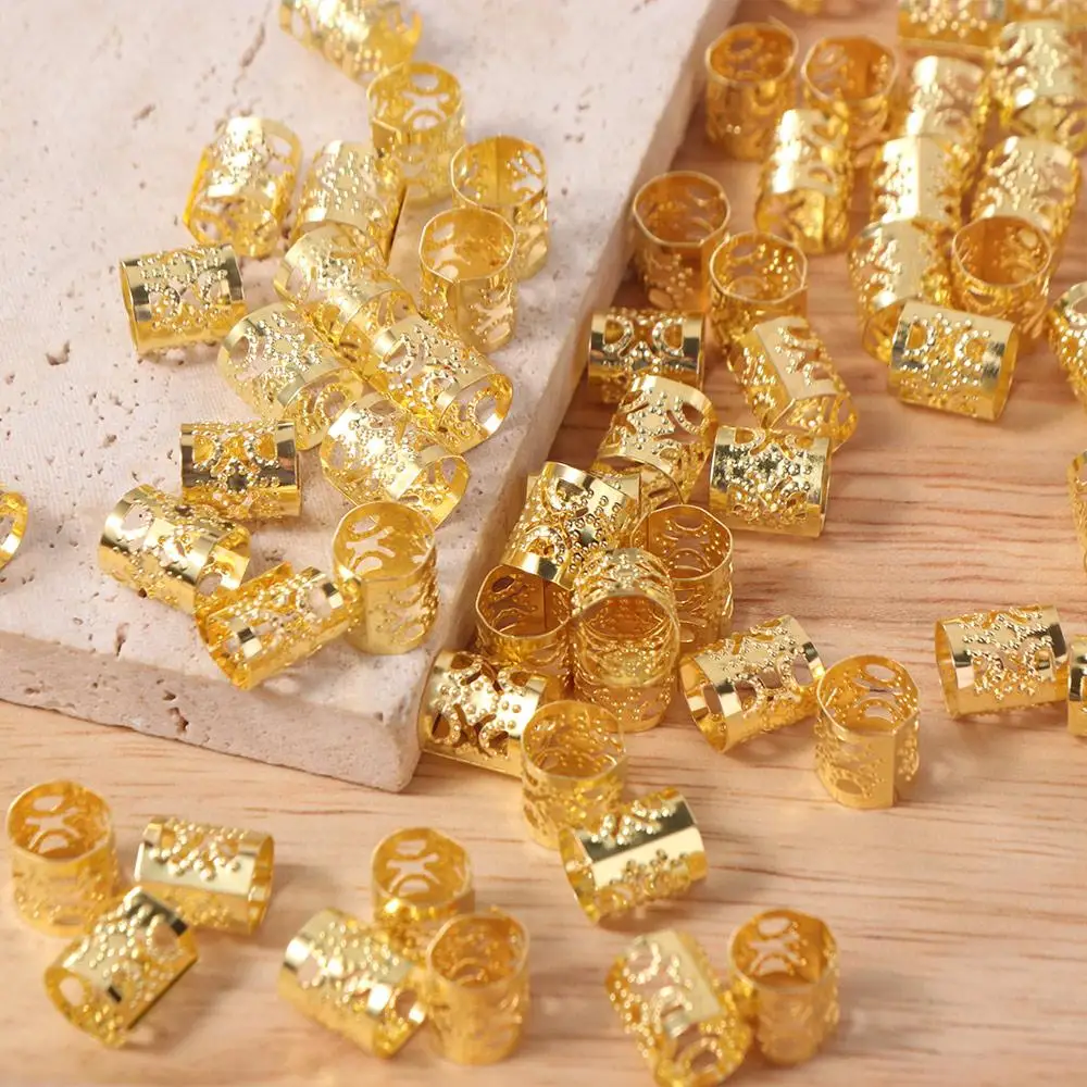 

60 шт., дреды, полые кольца для волос, металлические зажимы для манжет, золотые и серебряные дреды, бусины, регулируемые головные уборы, трубки для косичек для волос