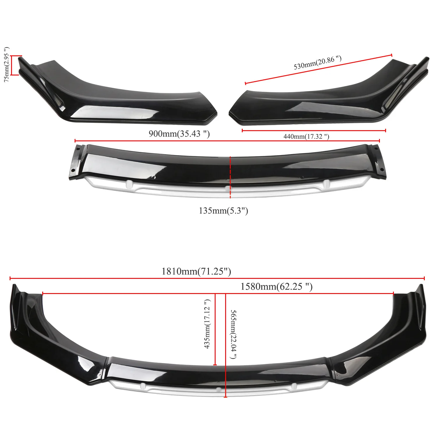 Universal Car Front Bumper Lip Body Kit Spoiler Carbon Fibe Decorative Strip Bumper Canard Lip Splitter Sedan Width Below 176cm