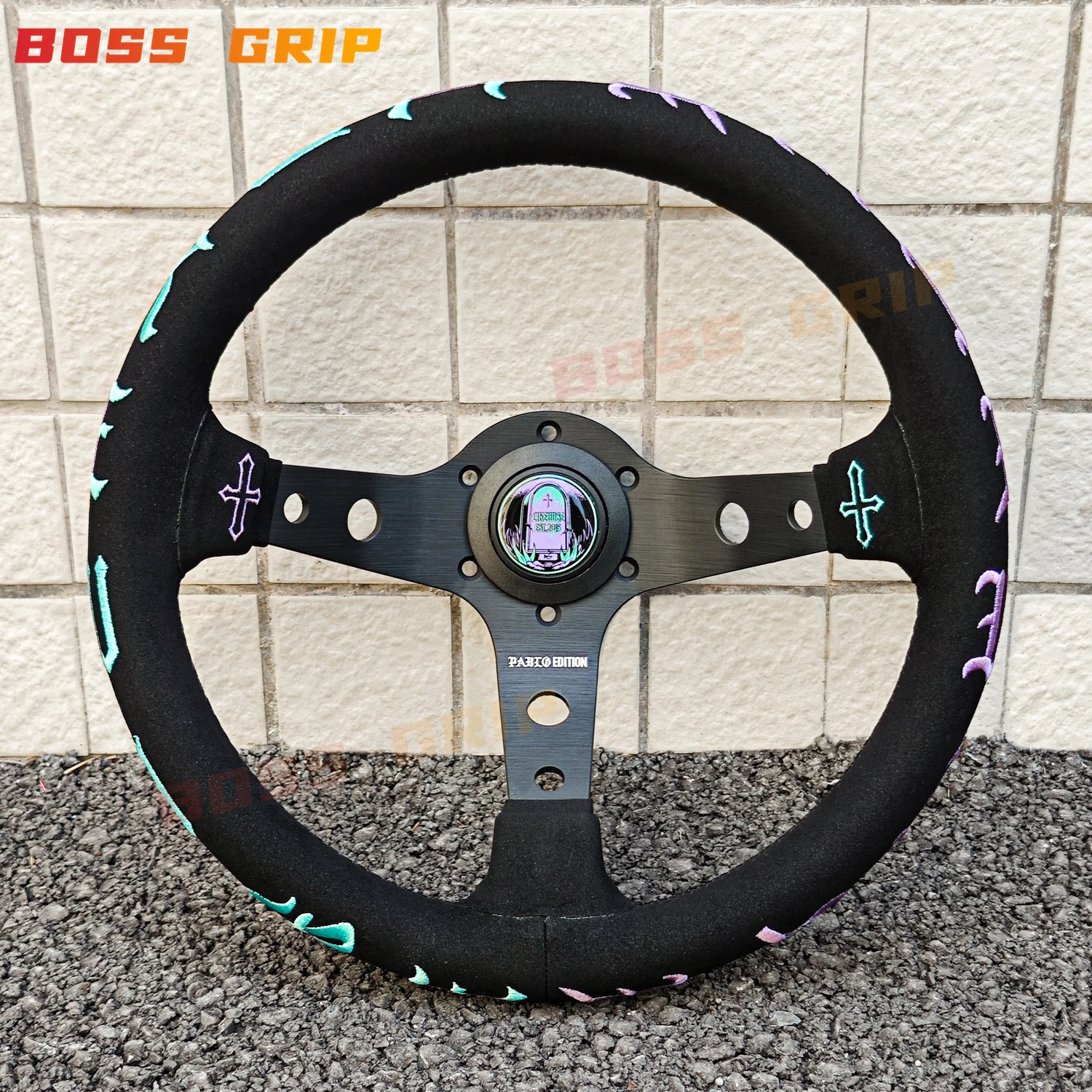 Универсальный замшевый кожаный руль 13 дюймов, 330 мм, глубокая тарелка с вышивкой, гоночный спортивный руль