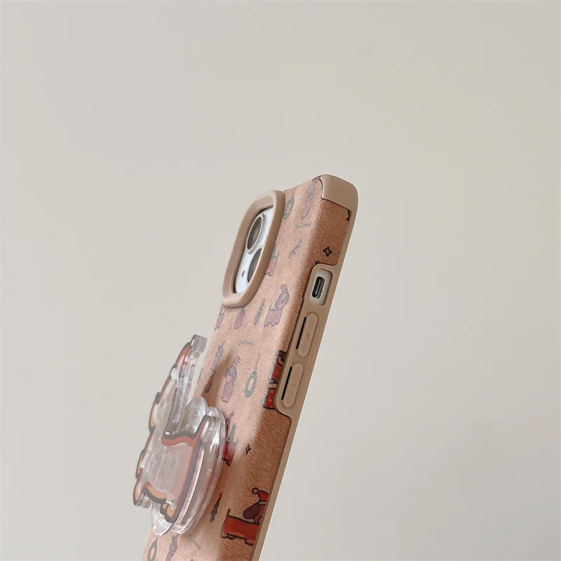 Cartoon Dog Christams Stand Phone Case For iPhone 16 Pro 14 12 13 Pro Max Cover with Holder Silicone Cases For Apple 15 Pro Capa