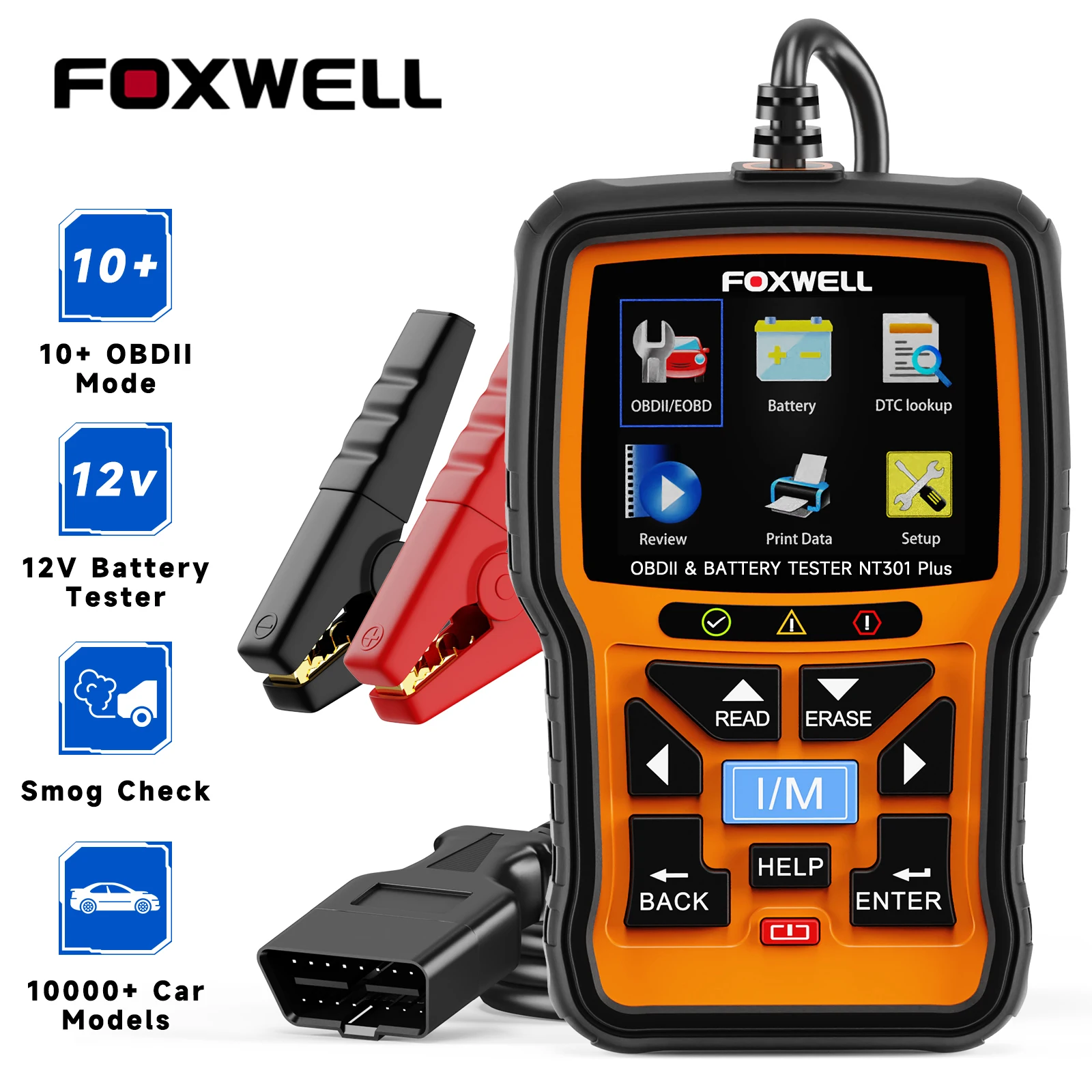 FOXWELL NT301 PLUS OBD2 Scanner EOBD OBD 12V Car Battery Tester Cranking Test Engine Check Fault Code Reader