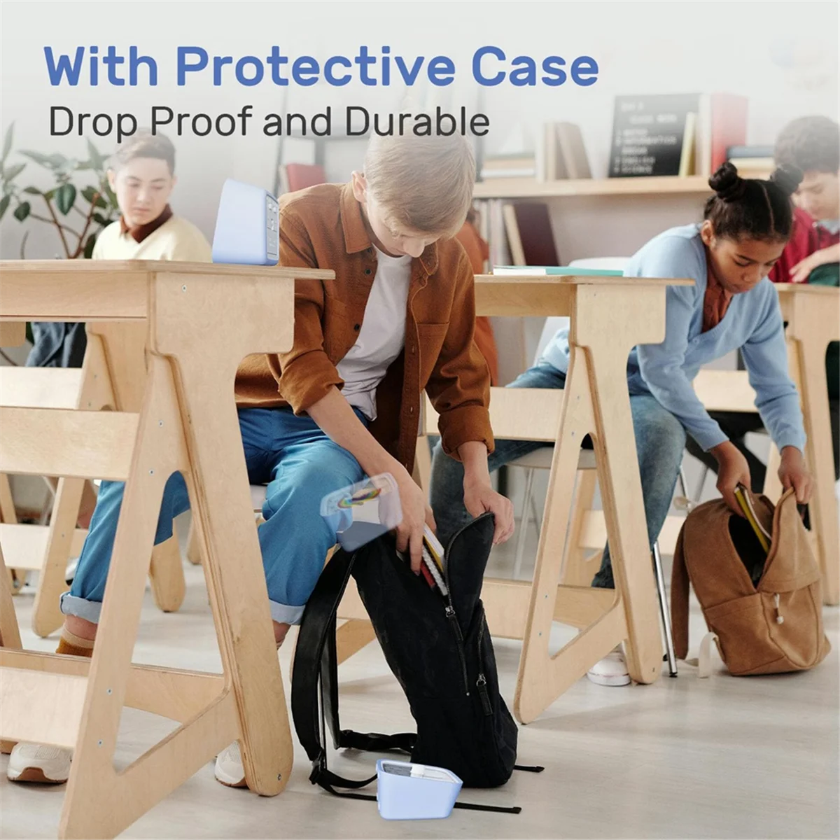 BABQ Timer Visual 60 Menit dengan Casing Pelindung, Timer Disk Pelangi, Alat Manajemen Waktu Hitung Mundur Senyap Biru Muda