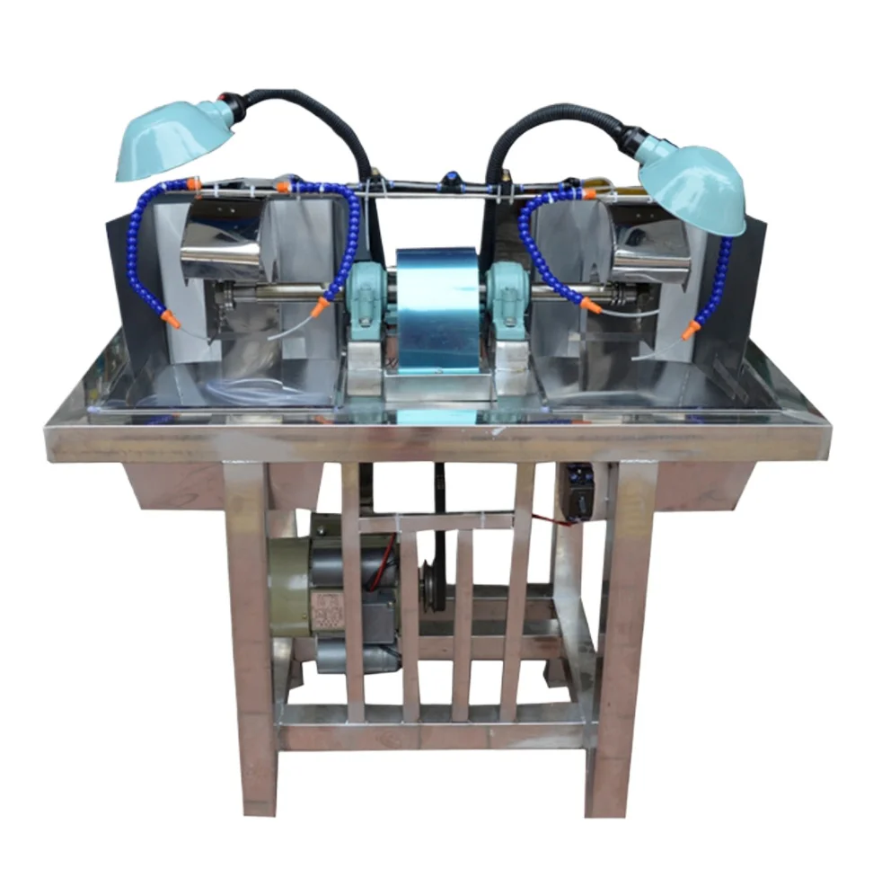 -p Stainless Steel Integrated Mechanical Equipment Double-head Cutting Grinding Machine for Gemstone Agate Crystal 220V Motor*