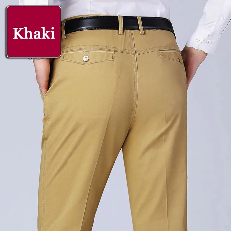 Classic Casual Men Pants Summer Thin Cotton Business Fashion Stretch Solid Black Comfortable Elastic Straigh Trousers KOACUS