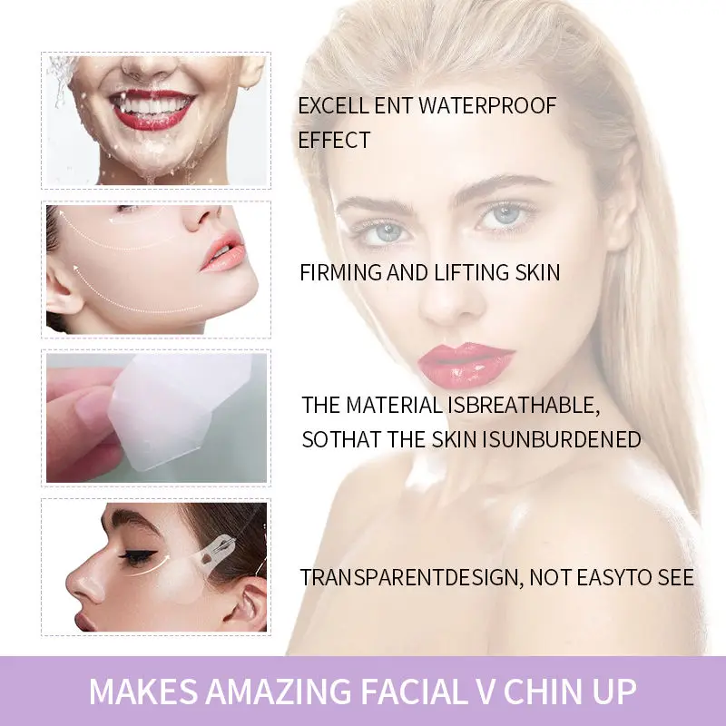 Nastro per lifting facciale a V - Toppe adesive antietà impermeabili da 4 pezzi per sollevare il viso istantaneo del collo, riduzione e trucco del doppio mento