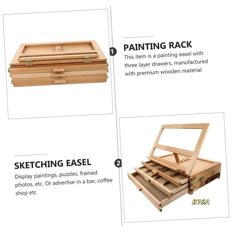 Wood Desk Table Easel - Handcrafted Beechwood Desktop Easel & Wooden Art Tabletop Box For Drawing, Painting For Storage