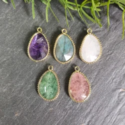 Natural Gemstone Pendant, Labradorite Amethyst Healing Crystal Charm for Earring Necklace Making, DIY Jewelry Findings