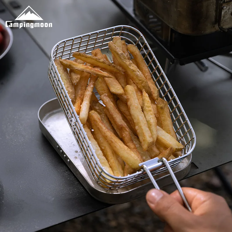 CAMPINGMOO Siatki i kosze do smażenia na świeżym powietrzu, składane smażone frytki ze stali nierdzewnej 304, pudełka na lunch piknikowy, S-1218