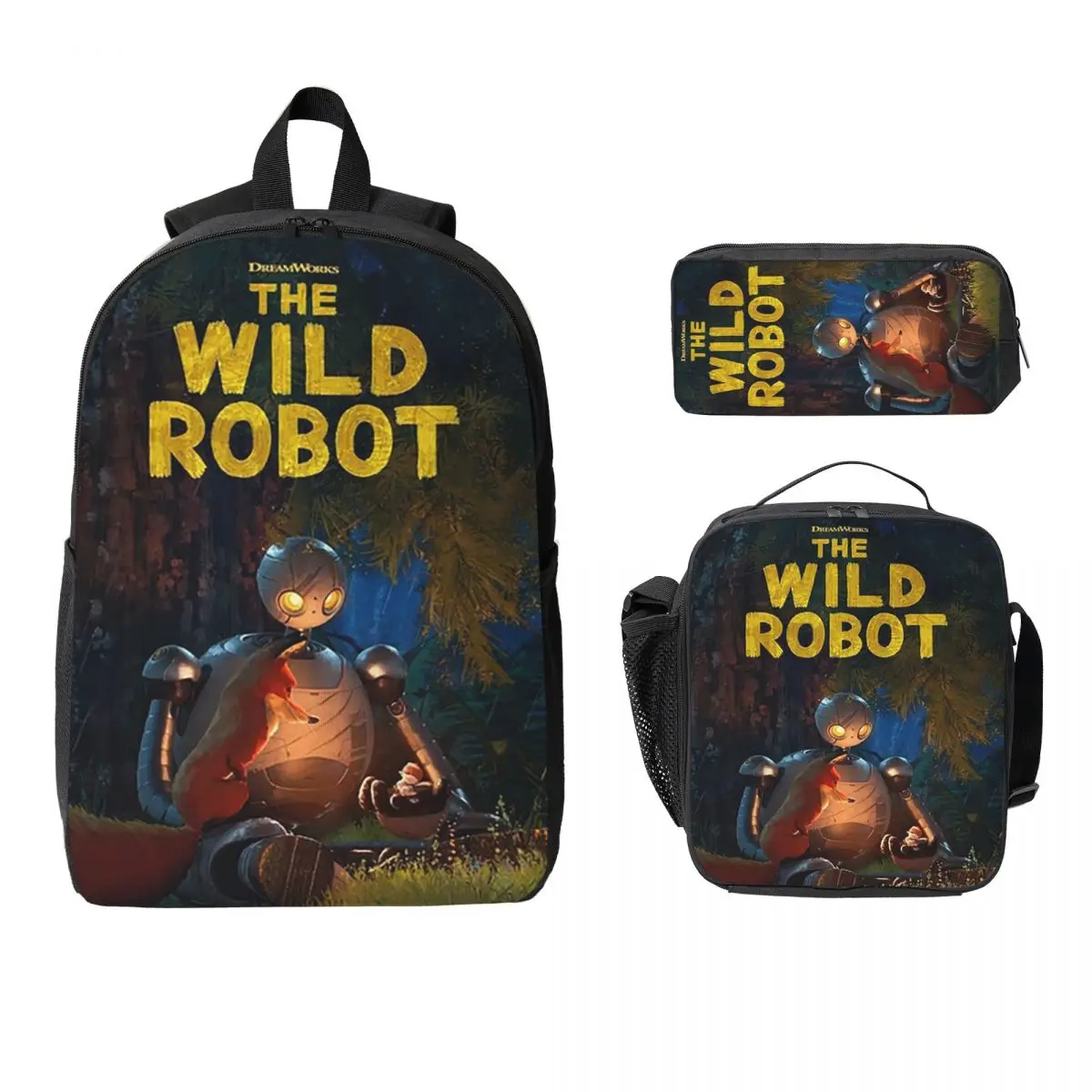 

The Wild Robot Backpack Student Boys Girls BookBag School Bag Computer Shoulder Bags 3ps Insulated Lunch Bag Pencil Case