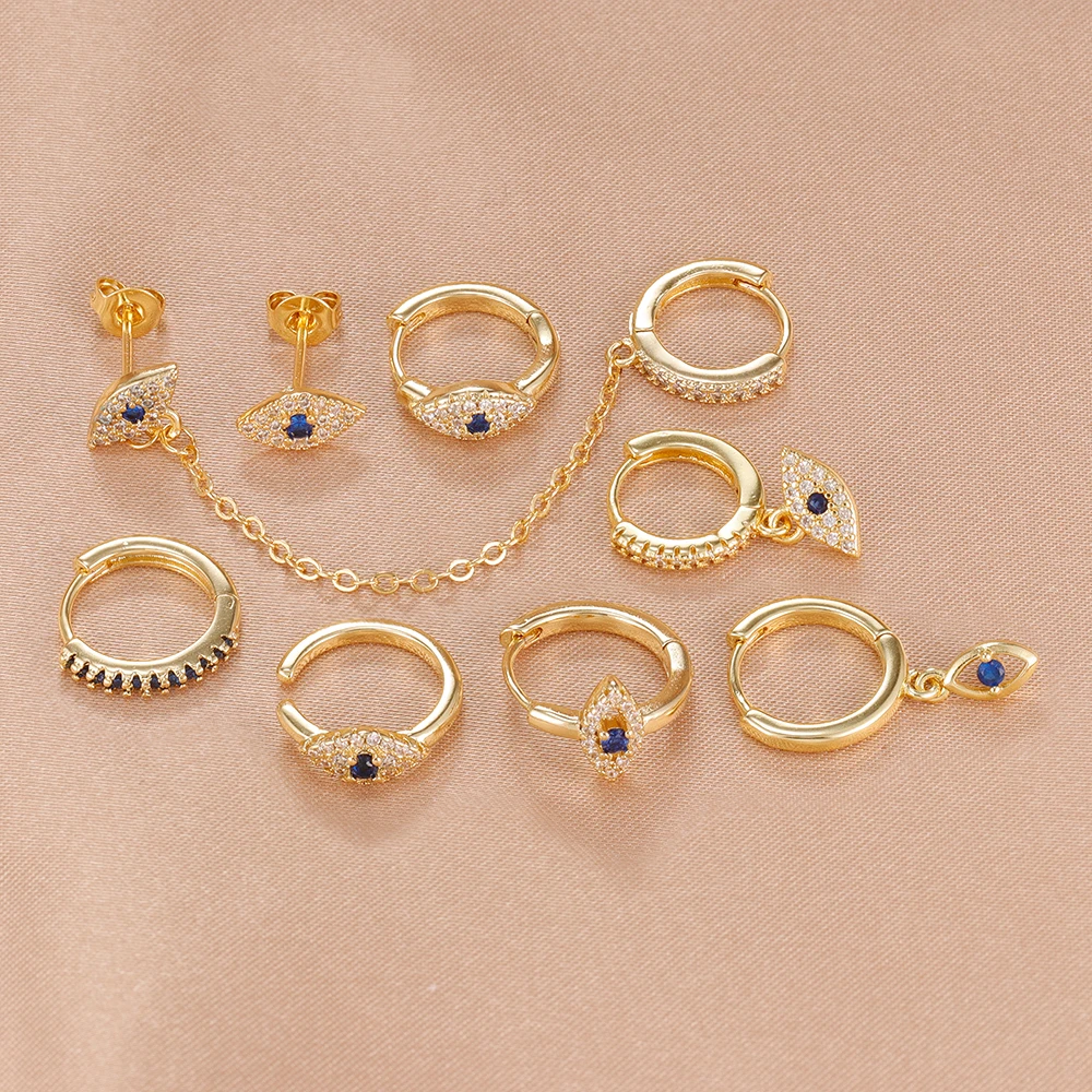 1 Pair Luxury Fashion Blue Zircon Evil Eye Hoop Earrings Cute Small Piercing Cartilage Stud Earrings For Women Korean Jewelry - view 6