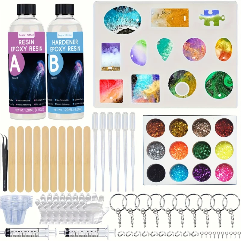 Resin Jewelry Making Kit, Starter Kit - Resin Kit and Mold Set with Jewelry Molds and Tools for Adult DIY Keychain Jewelry Makin