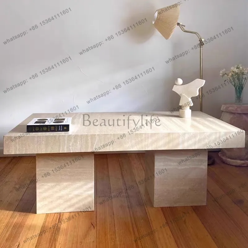 

Modern simple rectangular yellow cave stone table small apartment creative wabi sabi wind desk