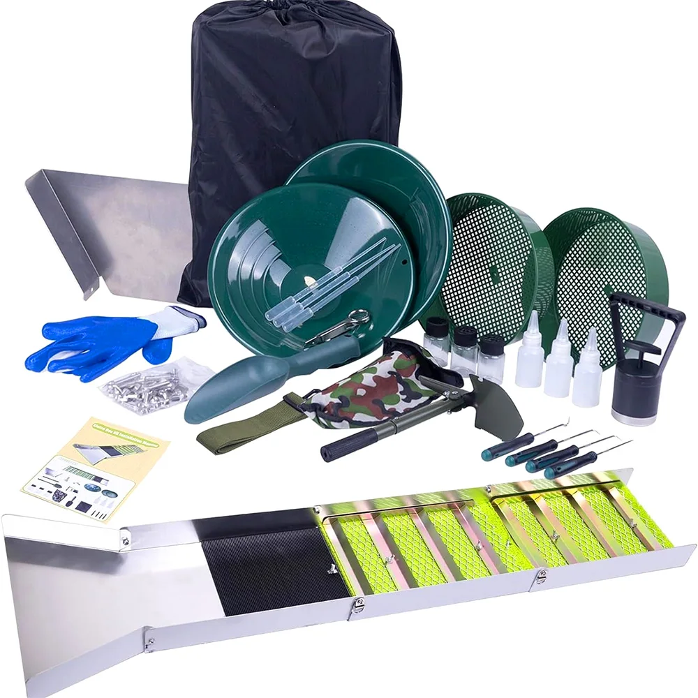 1 Set Gold Panning Kit 50in Folding Gold Sluice Box Aluminum Alloy for Rivers Streams Exploration
