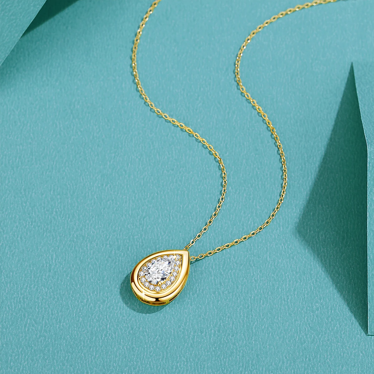 

5*8mm 1ct Teardrop Moissanite Necklace 925 Silver 18k Gold Plated Pear Halo Pendant Fine Jewelry for Women Wedding Party Gift