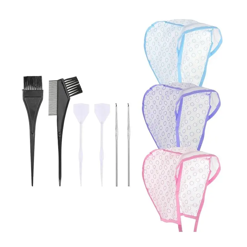 [NEW!ABMK】 Hair Highlighting Caps With Hooks, Bleach Cap Coloring Frosting Dye Kit, Highlighting Kit