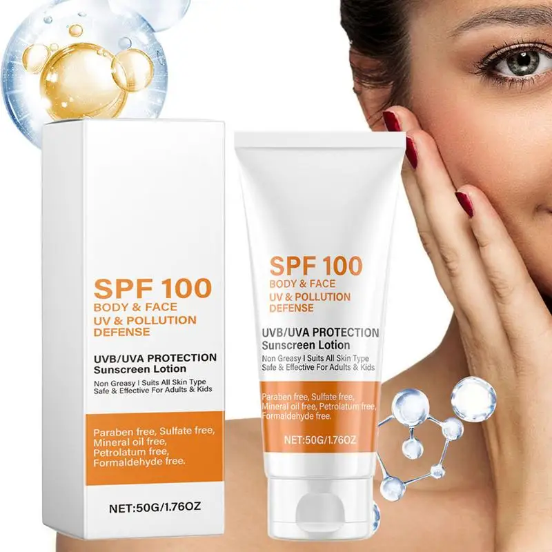 SPF 100 Sunscreen lotion 50g Non-greasy Facial Sunscreen Sun Protection Prevent Sunburn Skin Care For face and body