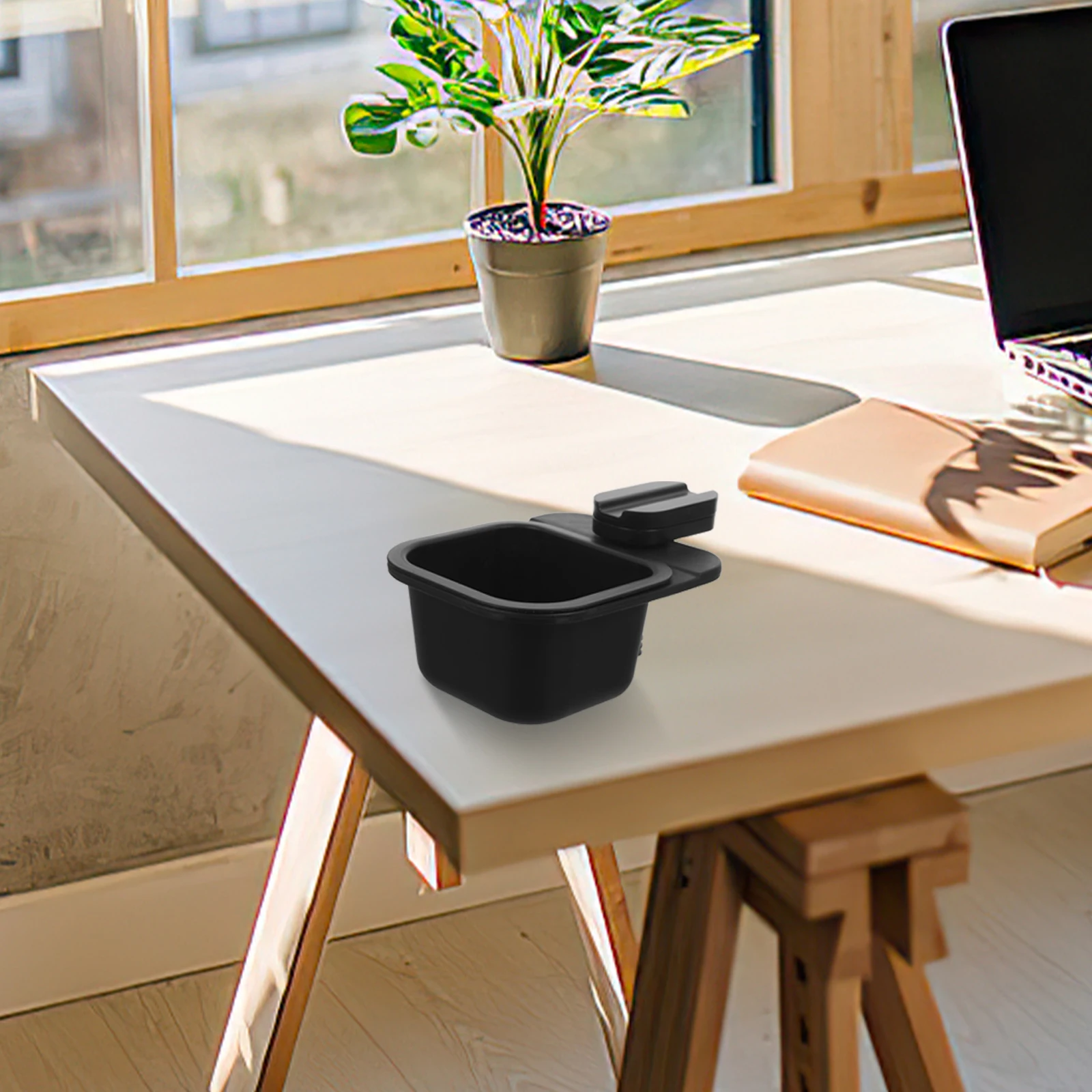 

Rotating Trash Can Black Clamp Design Versatile Storage Daily Essentials Desk Space Optimization Rotatable Sundry Box Home