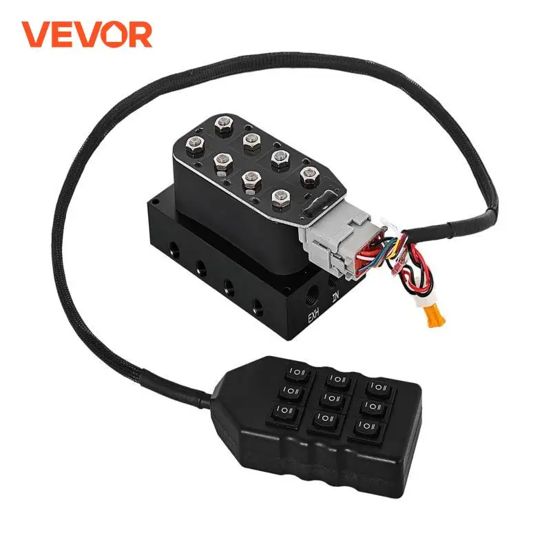 VEVOR Air Ride Valve Manifold Solenoid Control Valve 200 PSI Max Pressure With 9-Switch Wired Remote Used for E-Level Controller