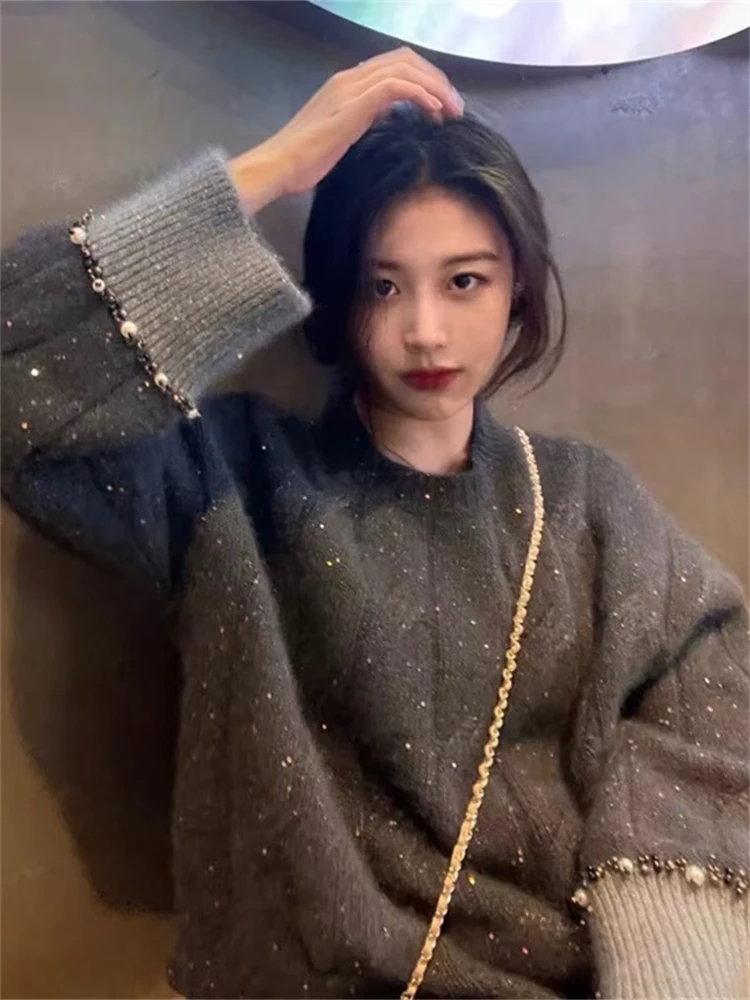 

Women Sweater Womens Winter Sweaters Pullover Traf Female Knitting Overszie Long Sleeve Loose Knitted Outerwear Ropa De Mujer