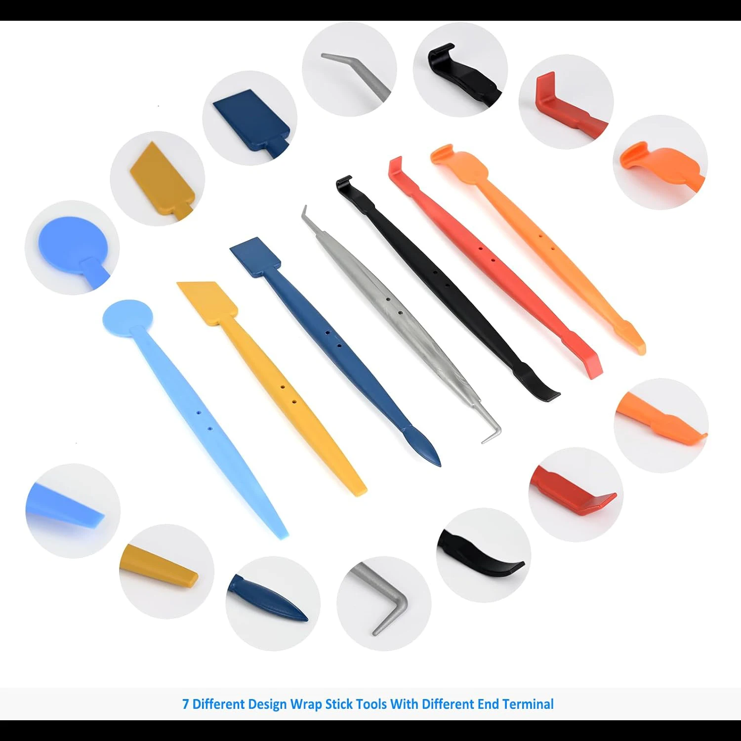 EHDIS 17pcs Micro Stick Squeegee Kit Multi-Ends Curves Slot Edge Tint Tucking Tools Carbon Fiber Film Wrap Car Vinyl Application