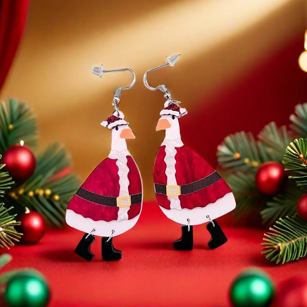 Cute Cartoon Christmas Duck Acrylic Earrings for Women Christmas Gifts Decorative Ear Ornaments
