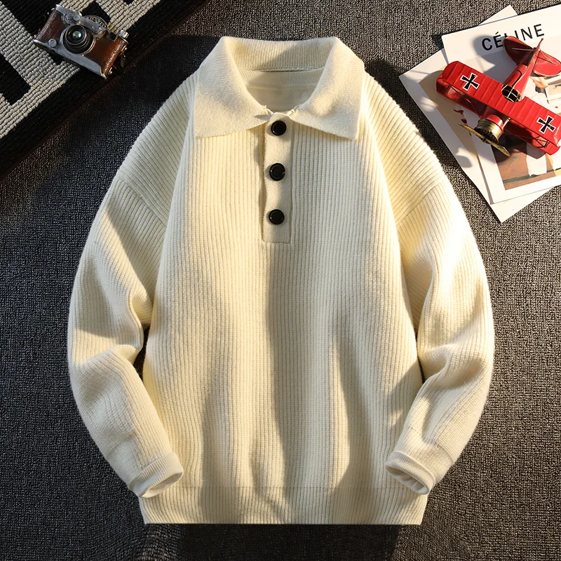 

Men's Polo Collar Knitted Sweater Casual Retro Style Autumn Winter Warm Pullover Loose Fit Multi-Color Men's Knitwear Top