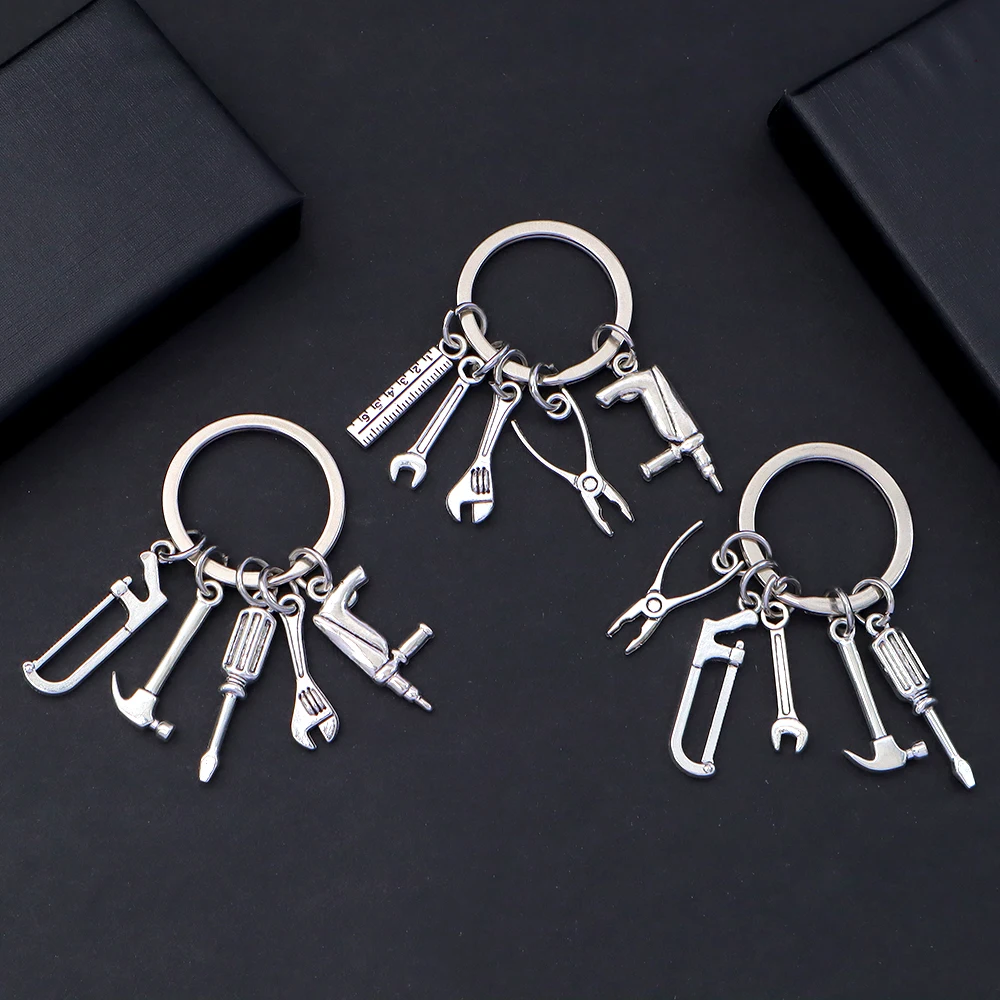 Komik Mini Araçlar Tornavida Takılar Anahtarlıklar Cetvel Çekiç Anahtarı Tornavida Kolye Anahtarlıklar Babalar Günü Şükran Günü Hediyeleri