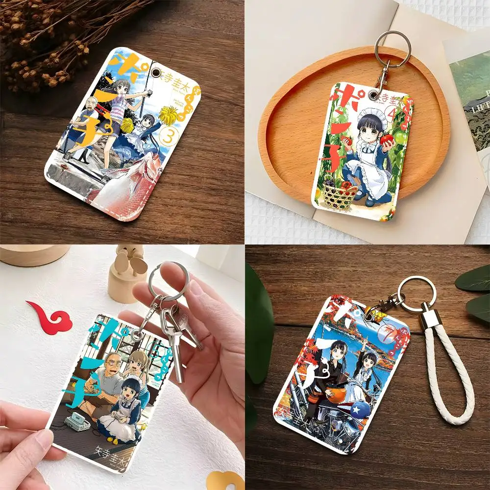 1pc Ponkotsu Ponko Card Case Keychain Access Card Bag Key Tag Ring Leather Card Holder Key Ring Access