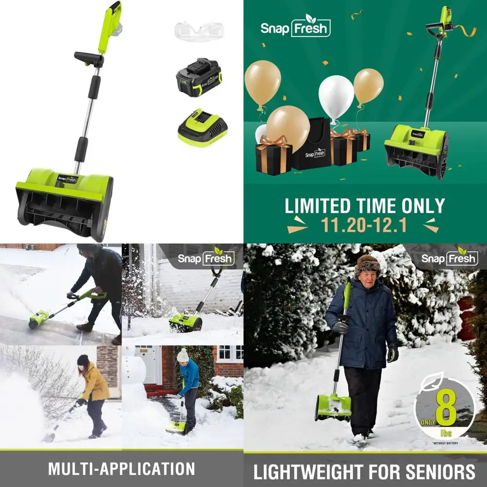 

Lightweight Cordless Snow Shovel, 12 Electric Snow Thrower Kit with Adjustable Handle, 4.0Ah Battery and Fast Charger, Ideal for