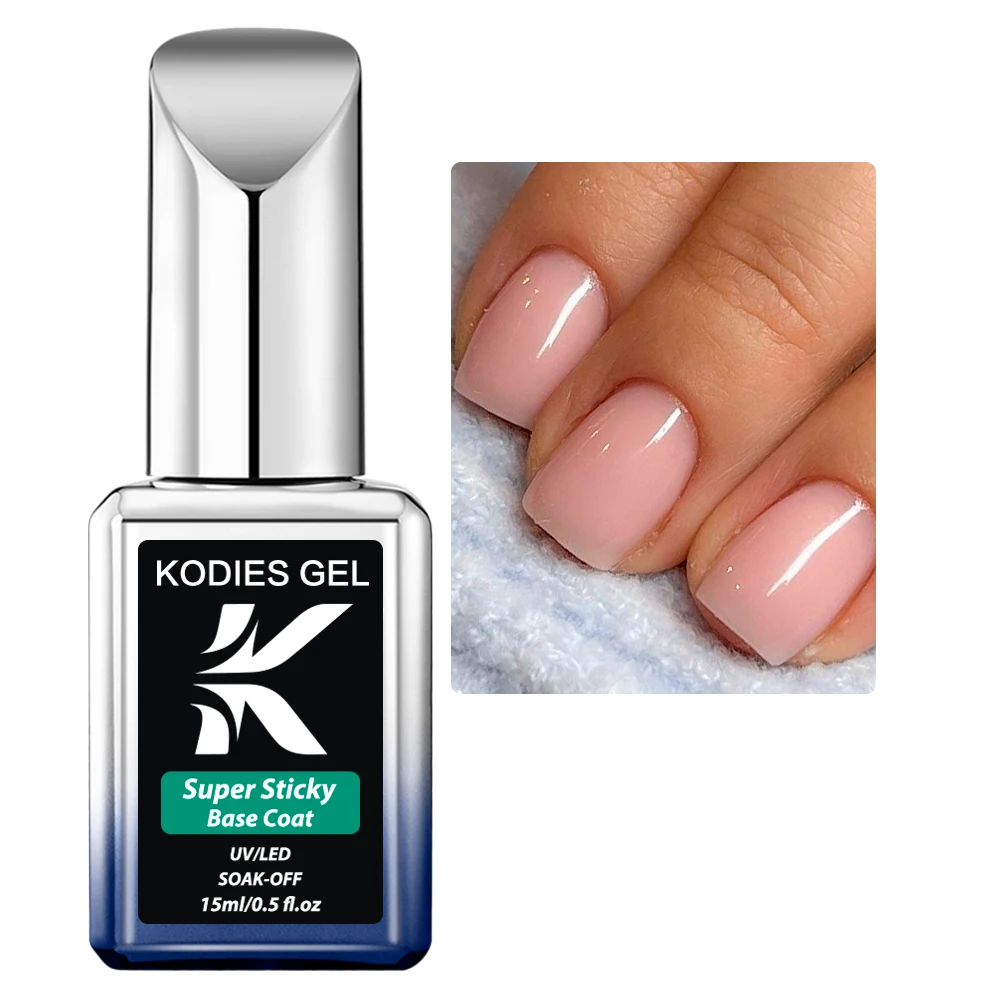 KODIES GEL Super Base Coat Ultra-sticky Base Gel Nail Polish 15ml Clear Strong Semi Permanent UV/LED Top Coat Gel Hybrid Varnish
