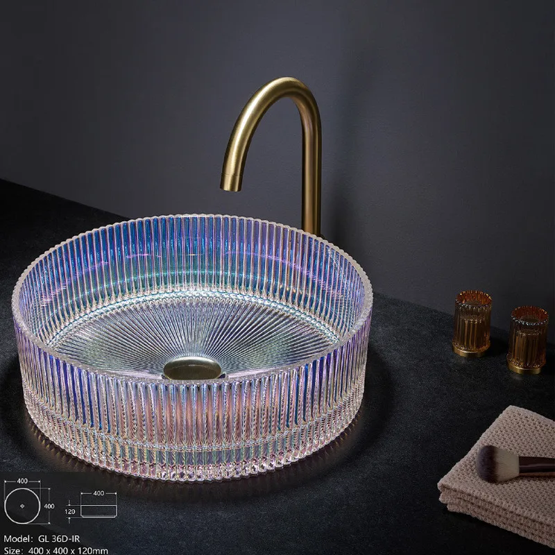 36CM Bathroom Set Glass Countertop Basin, Light Luxury Circular Washbasin, Glass Washbasin