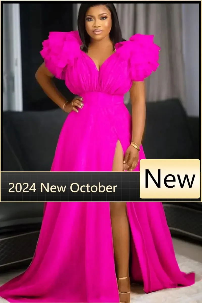 

2024 New Arrival Famous Brand Dress Solid V-neck Puff Sleeve Sexy Night Party Maxi Dress Vestidos