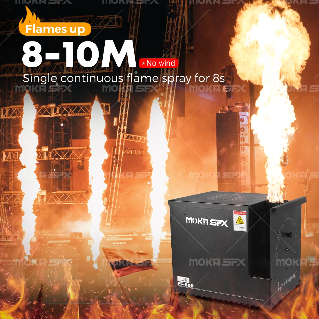 MOKA SFX Pro Flame Machine 10m Stage Fire Projector Waterproof Angle Adjust Flame Thrower for Outdoor Show Events