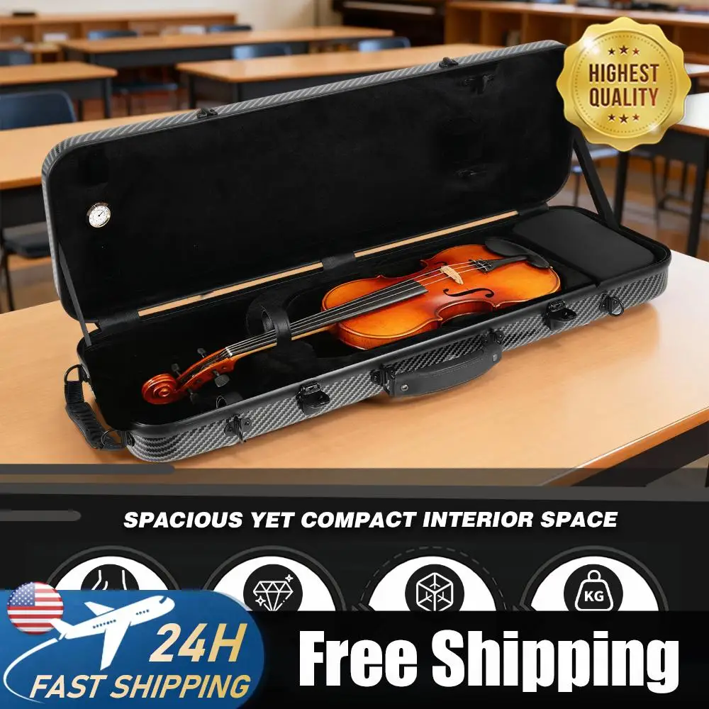 

4/4 Full Size Violin Hard Case with Password Lock Rectangle Black Violin Storage Box Carbon Composite Violin Protection Box