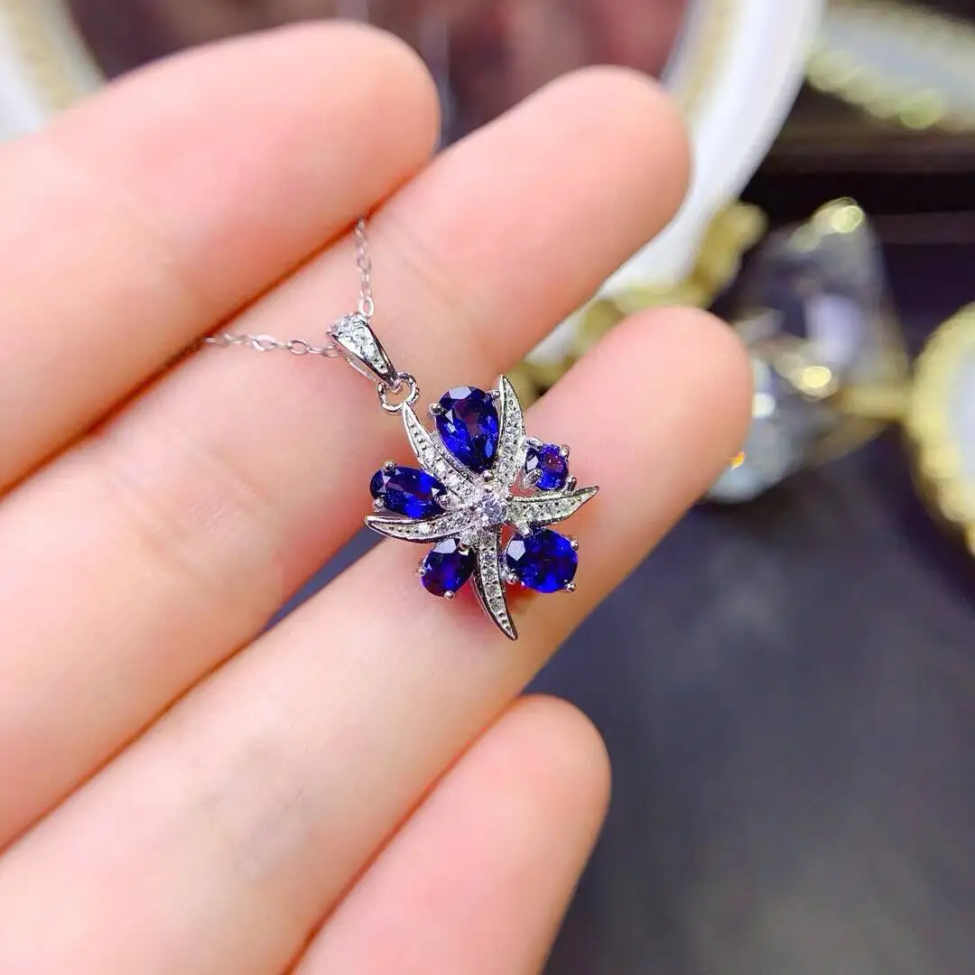 KJJEAXCMY New Jewelry Natural Women's Sapphire Pendant 925 silver inlay Colorful and splendid Crystal pure fire flash explosion