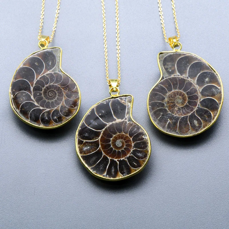 Silver Plated Surround Natural Ammonite Stone Pendant For Necklace Making 5pc/lot