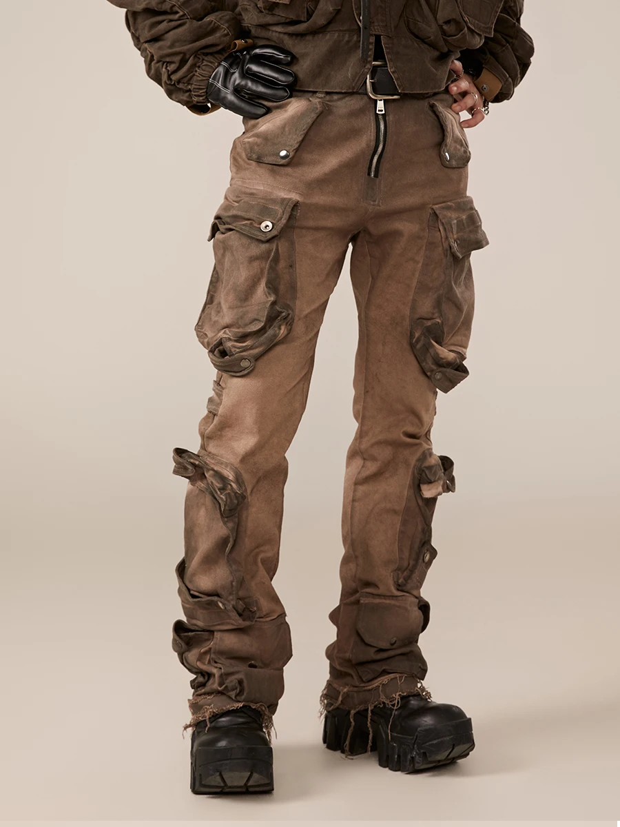 Techwear Style Worn Looking Washed-out Multi-Pocket Stretch Wasteland Wear Overalls Men and Women