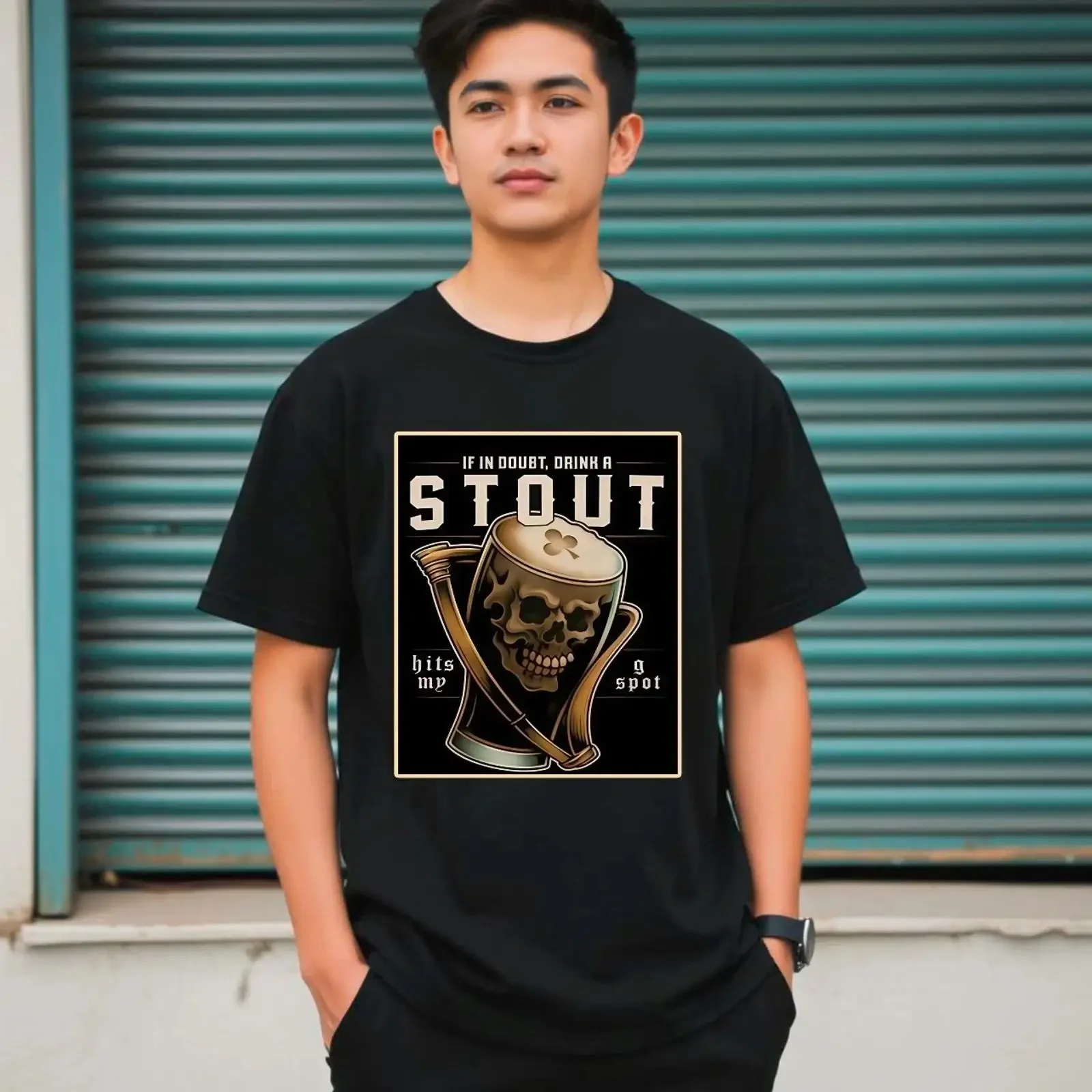Stout Totenkopf Bierkrug Zweifel trinken Herren Grafik Geschenk T Shirt vintage Washed Stretched Soft graphic Slightly
