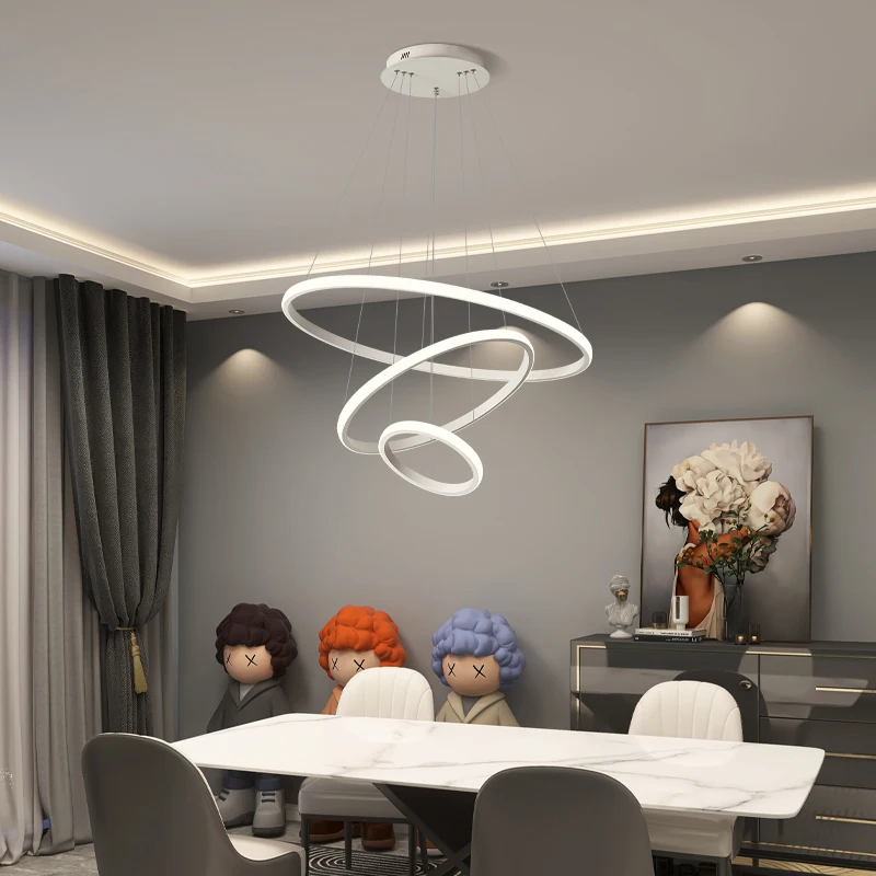 Modern Pendant Lamp Led Rings Circle Ceiling Hanging Chandelier Black Loft Living Dining Room Kitchen Indoor Lighting Fixture