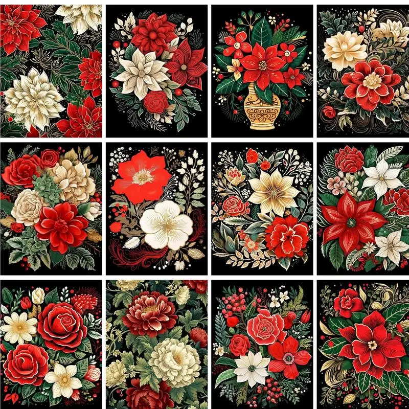 

PhotoCustom Oil Painting By Numbers For Adults Red Flowers Drawing By Numbers Diy Gift Wall Decors Handiwork Picture Coloring Ar