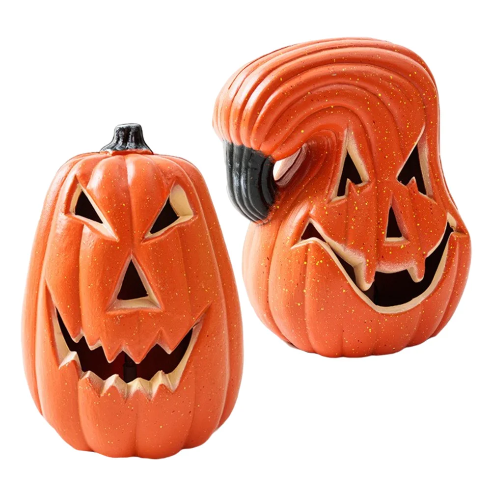 2 uds luz LED calabaza adorno luminoso linterna adorno de Halloween decoración Pv naranja