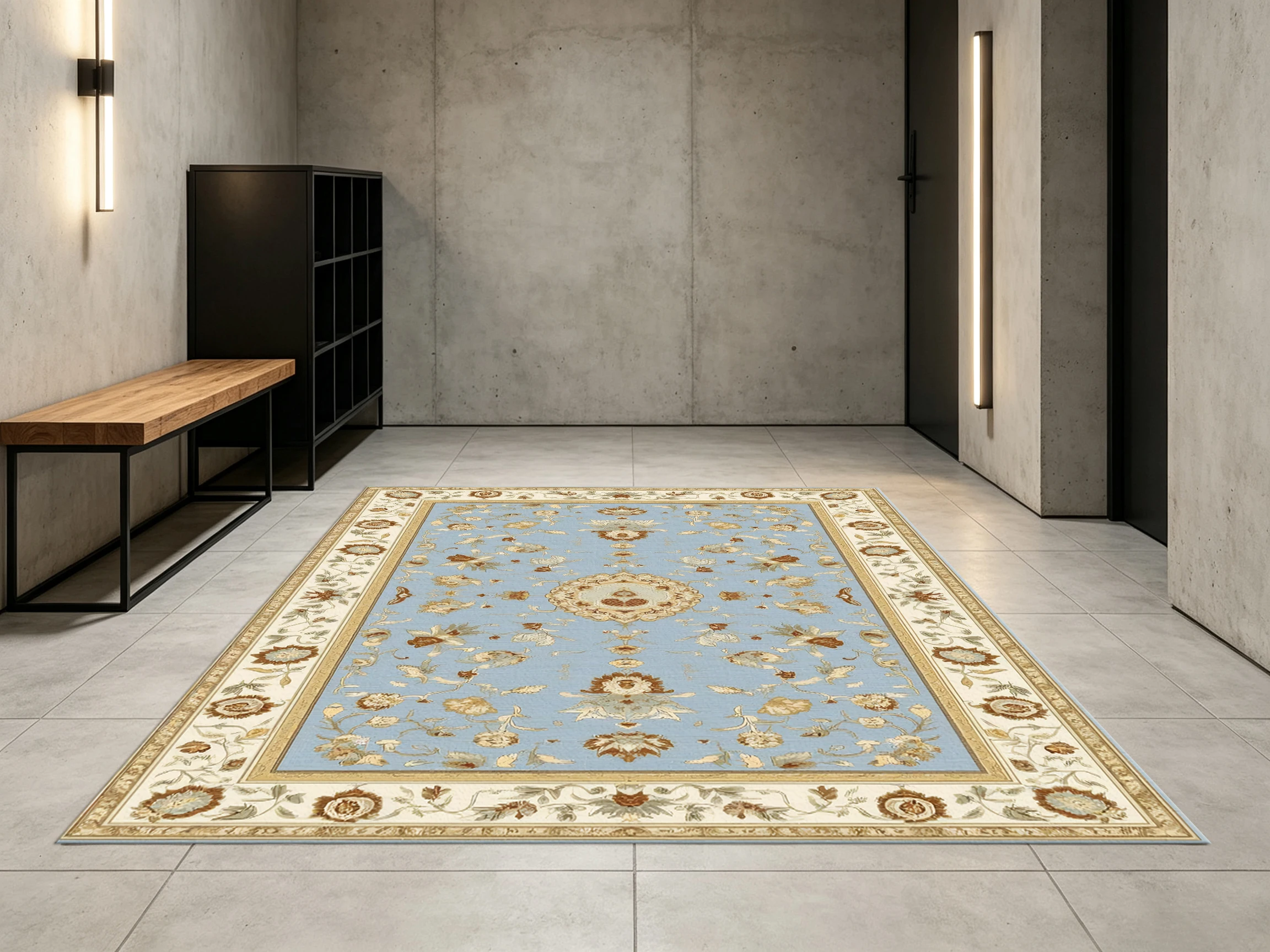 2D Velvet Carpet, Light Blue and Beige 2D Velvet Carpet with European Vintage Floral Patterns   Soft to the Touch, Suitable For...