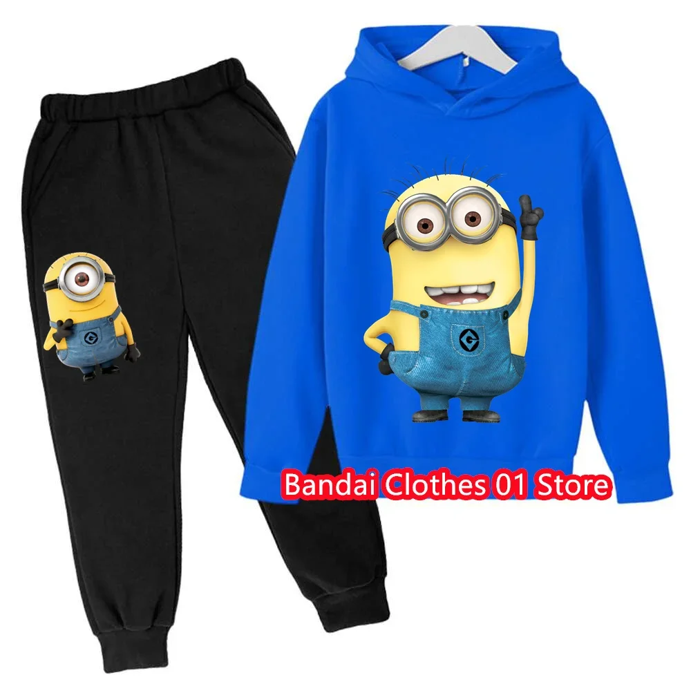 Trendy Minions Emblazoned Hoodie Jogger Sets Cozy Streetwear for Kids Boy Girl Fall Winter Collection Stylish Outdoor Wear